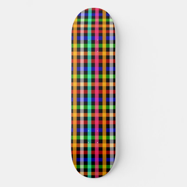 Skate Desenho de xadrez gingham colorido vibrante (Frente)