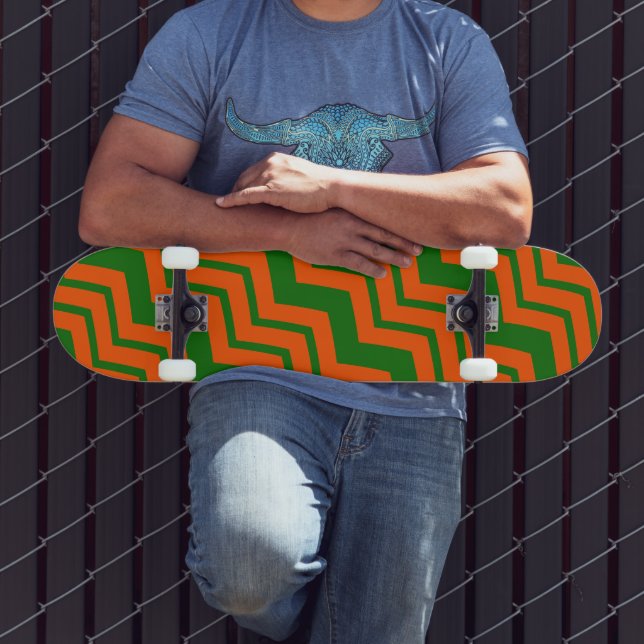 Skate Desenho de Ziguezague Chevron Verde Laranja  (Ao ar livre 3)