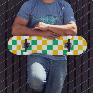 Skate Desenho Xadrez Amarelo Branco Verde