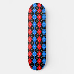 Skate Desenho Xadrez Argyle Vermelho Azul Preto