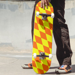 Skate Desenho Xadrez Arlequim Amarelo Laranja