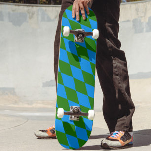 Skate Desenho Xadrez Arlequim Verde Azul