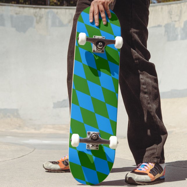 Skate Desenho Xadrez Arlequim Verde Azul (Criador carregado)