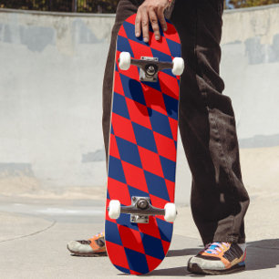 Skate Desenho Xadrez Arlequim Vermelho e Azul