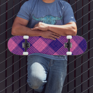 Skate Desenho Xadrez Azul e Rosa com Trama Cruzada