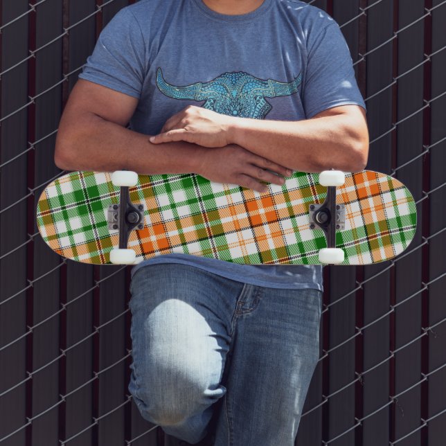 Skate Desenho Xadrez Escocês Laranja Verde Branco (Ao ar livre 3)