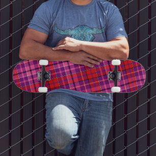 Skate Desenho Xadrez Escocês Listras Roxo Vermelho Rosa