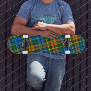 Skate Desenho Xadrez Escocês Verde Laranja Azul