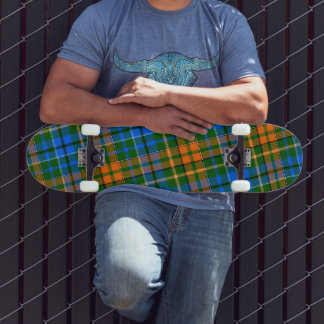 Skate Desenho Xadrez Escocês Verde Laranja Azul