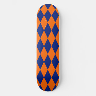 Skate Desenho Xadrez Harlequim Laranja e Azul
