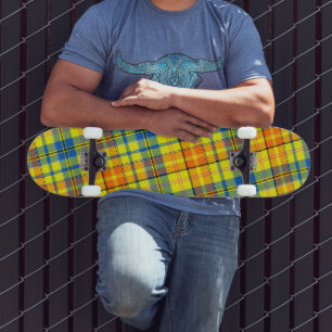 Skate Desenho Xadrez Tartan Laranja Azul Amarelo
