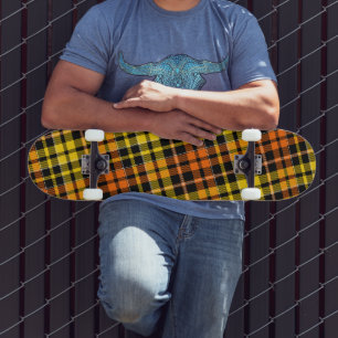 Skate Desenho Xadrez Tartan Preto Amarelo Laranja