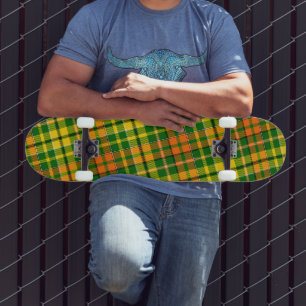 Skate Desenho Xadrez Tartan Verde Amarelo Laranja 