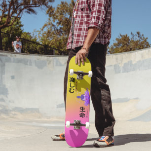 Skate Desfrute da Vida Buda na Flor Lótus Amarelo Rosa