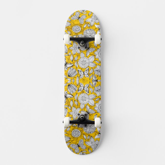 Skate Design abstrato floral branco-esbranquiçado (Frente)
