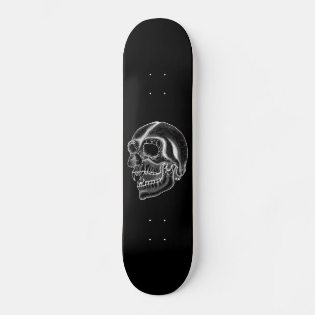 Skate Design branco e preto do crânio do vampiro (Frente)