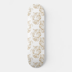 Skate Design branco Elegante Glitter Tiger Dourado Impre