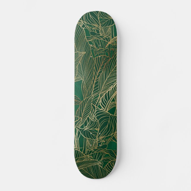 Skate Design de Botânica da Dourada Folhagem Verde Moder (Frente)
