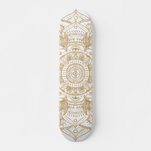 Skate Design de Desenho de Mão de Mandala Branco e Dour