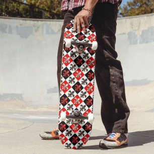 Skate Design de Fleur-de-lis, branco-preto-vermelho