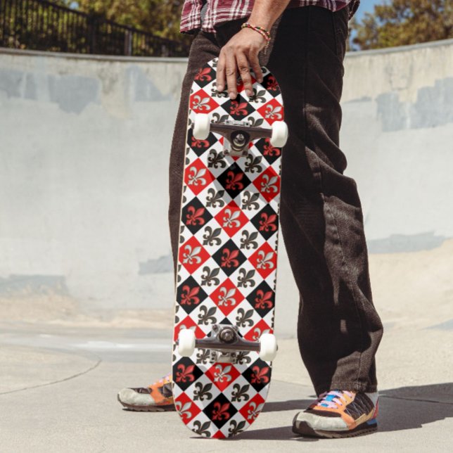 Skate Design de Fleur-de-lis, branco-preto-vermelho (Criador carregado)