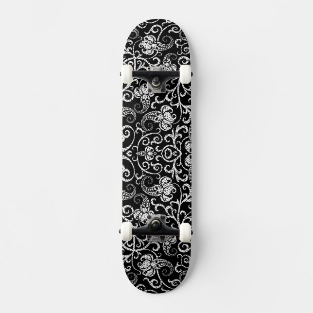 Skate design de flores dálmata preto fofo (Frente)