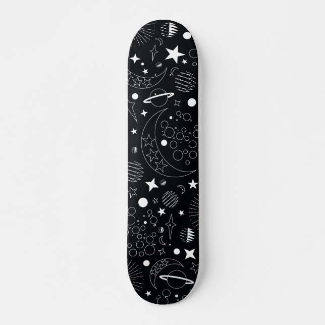 Skate Design de galáxia cósmica branca e negra (Frente)