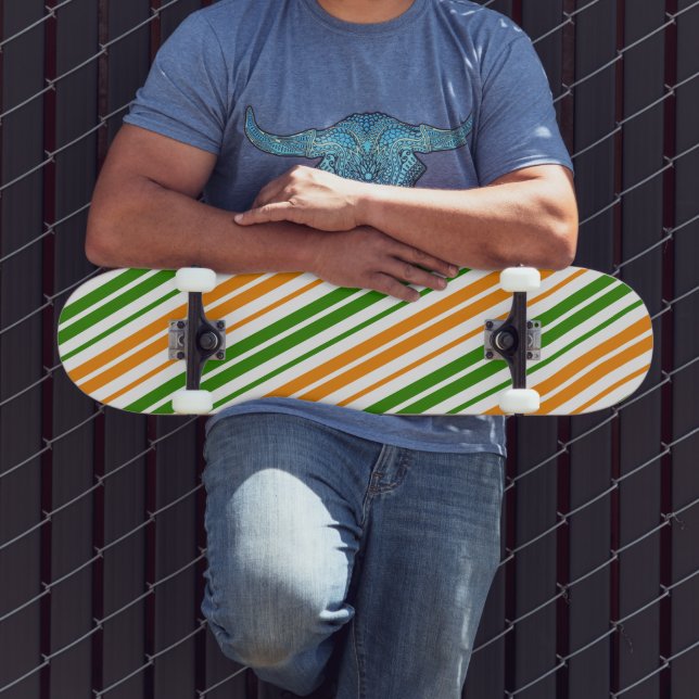 Skate Design de Listras Verticais Laranja Branco Verde   (Ao ar livre 3)