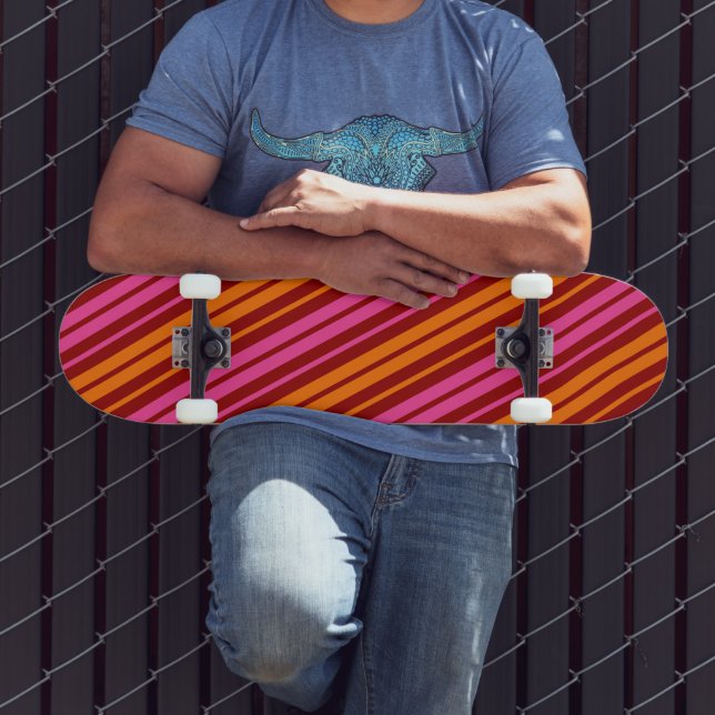Skate Design de Listras Verticais Laranja Rosa   (Ao ar livre 3)