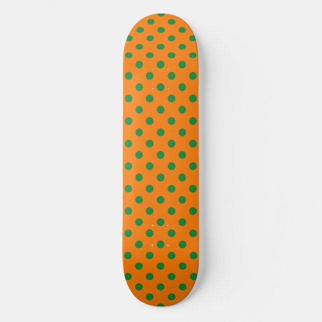 Skate Design de Padrão de Bolinhas de  Verde em Laranja (Frente)