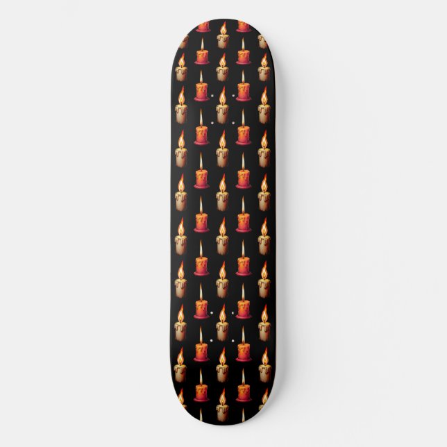 Skate Design de Padrão de Velas de Queima em Fundo Preto (Frente)