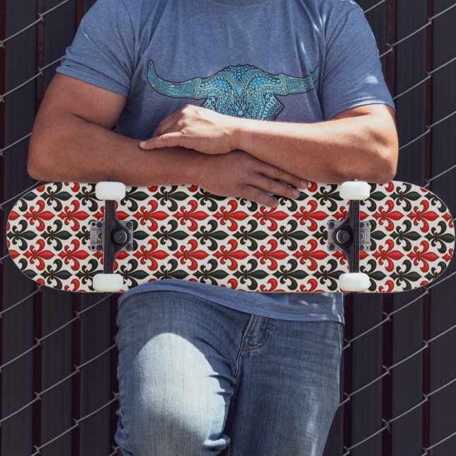 Skate Design de padrão do Red Black Barroco Fleur-de-lis (Criador carregado)
