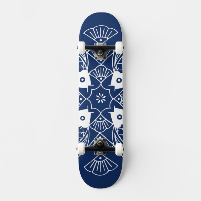 Skate Design de Peixes Submarinos com Fundo Azul (Frente)