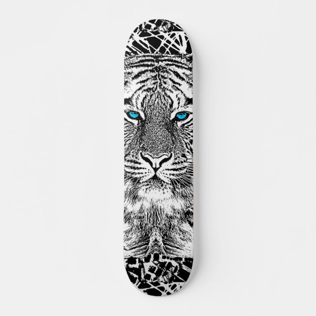 Skate Design de Tigre Azul Preto E Branco (Frente)