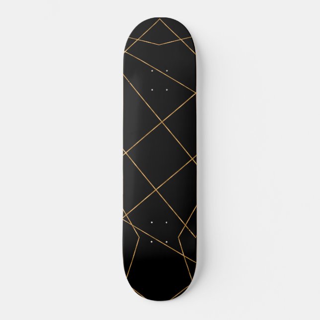 Skate Design de Traços Geométricos Dourados e Pretos Mod (Frente)