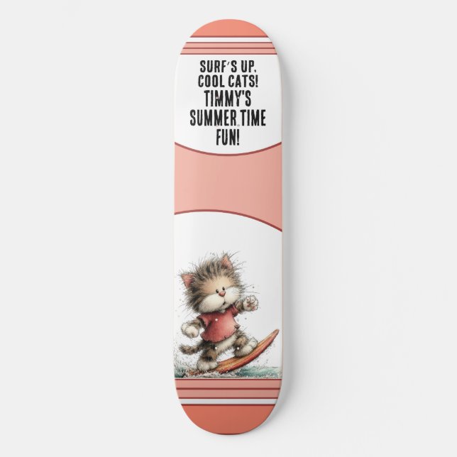 Skate Design de Verão Divertido de Gato Surfando (Frente)