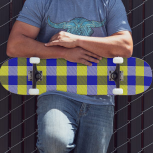 Skate Design de Verificação de Gingham Amarelo Azul