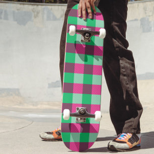 Skate Design de Verificação de Gingham Verde Rosa