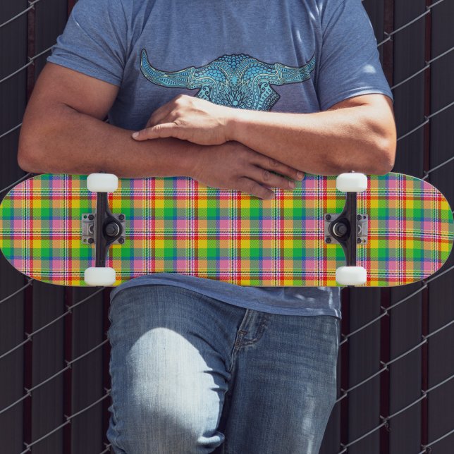 Skate Design de Xadrez de Tartan Amarelo verde-rosa (Criador carregado)