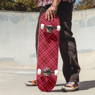 Skate Design de Xadrez em Grade Rosa Grená 