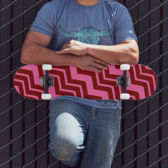 Skate Design de Zigue-Zague Chevron Rosa Vermelho Marrom (Ao ar livre 3)