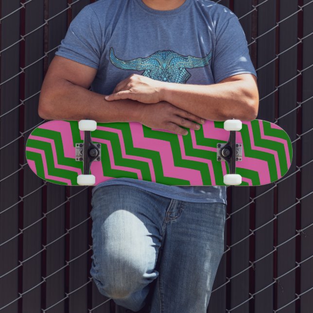Skate Design de Ziguezague Chevron Verde Rosa  (Ao ar livre 3)
