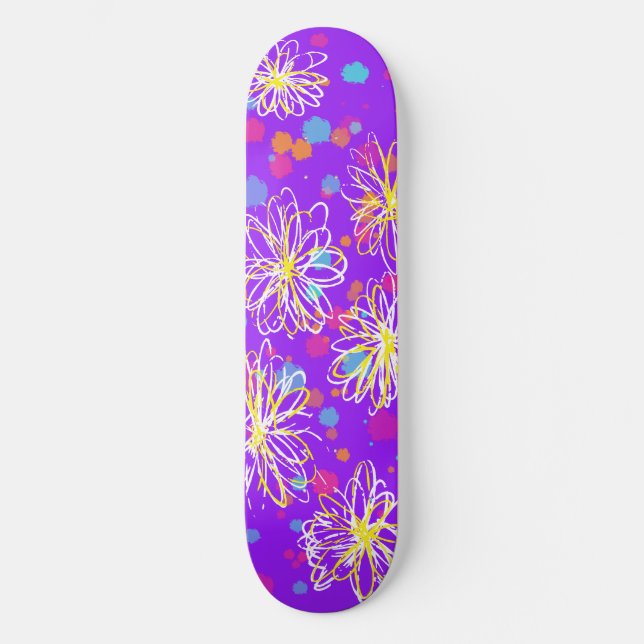 Skate Design Inky Floral e Splatters de Tinta - roxo (Frente)