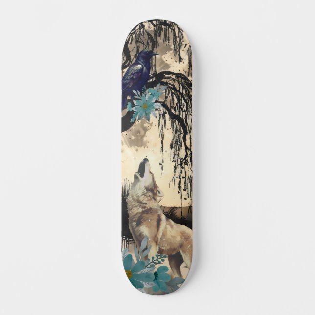 Skate Design Maiúsculo de Arte, Raven Moon & Wolf (Frente)