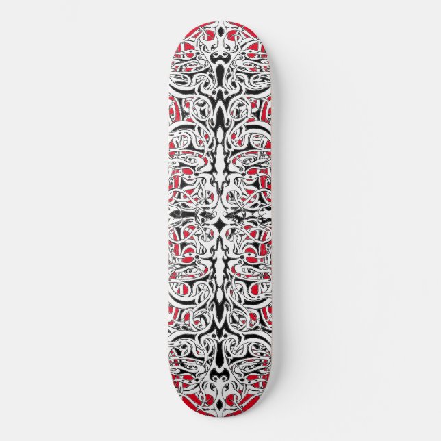 Skate Design Tribal do Império Negro e Branco em Vermelh (Frente)