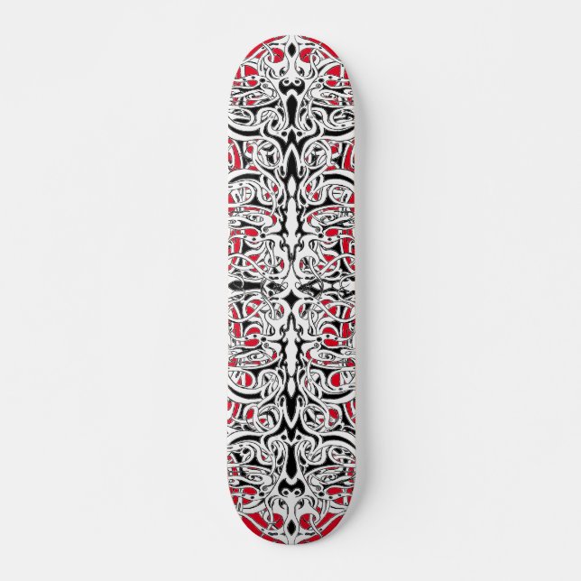 Skate Design Tribal do Império Negro e Branco em Vermelh (Frente)