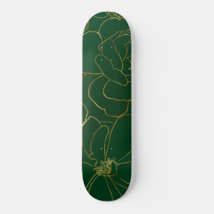 Skate Design Verde de Desenho Floral dos Rosas Dourados 