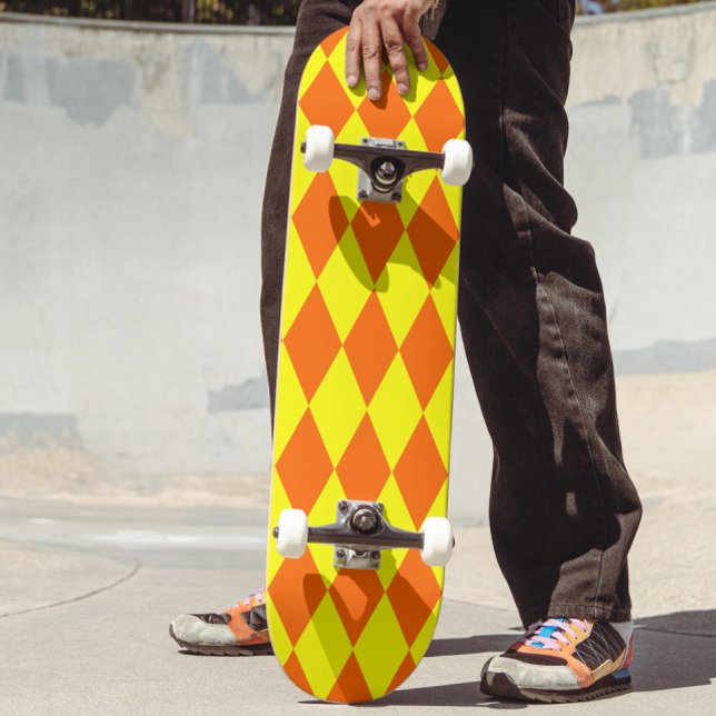 Skate Design Xadrez Arlequim Amarelo Laranja (Criador carregado)