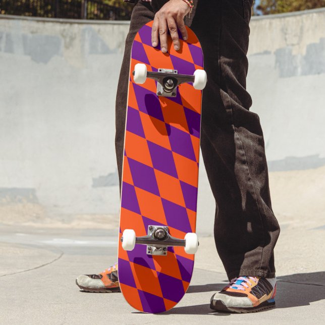 Skate Design Xadrez Arlequim Laranja e Roxo (Criador carregado)