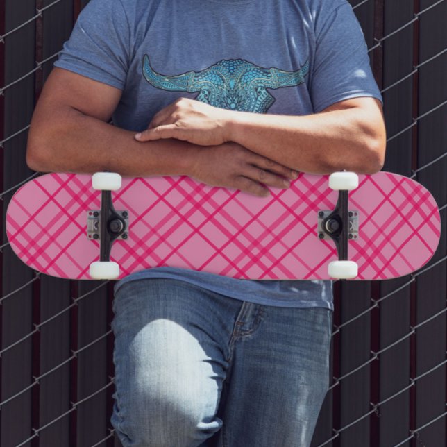 Skate Design Xadrez em Grade Rosa sobre Rosa (Criador carregado)
